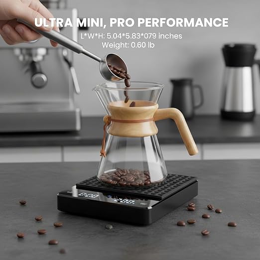 Coffee Scale with Timer 3kg/0.1g High Precision Digital Espresso Scale for Pour Over & Matcha, Food Scale for Kitchen Baking and Jewelry with Rechargeable Battery, Silicone Mat