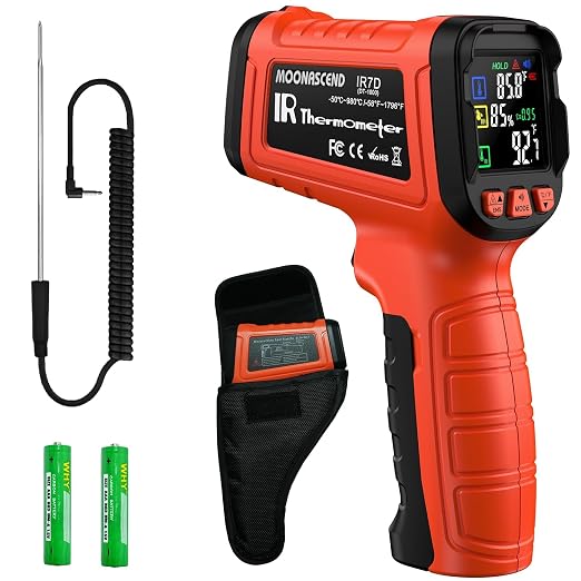 Laser Thermometer -58°F to 1796°F, Dual-Mode Infrared Thermometer Temperature Gun with K-Type Thermocouple, IR Thermometer Gun for Reptiles, Cooking, Griddle, Oven, 16:1 Home Handheld Temp Guns