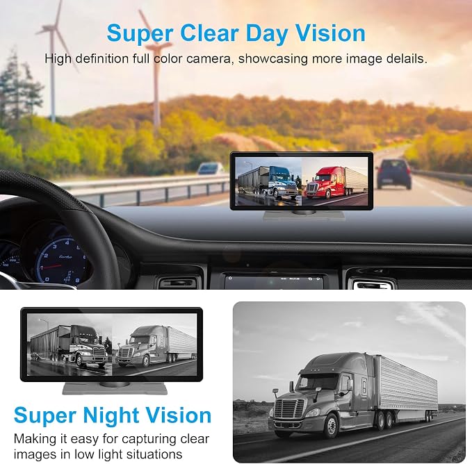 HD RV Vehicle Backup Cameras Wireless with 10.26" Monitor for Car Truck Trailer Bus Camper Motorhome System Recording Wide View Two Rear View Camera Clear Infrared Night Vision Support 4 Split Screen