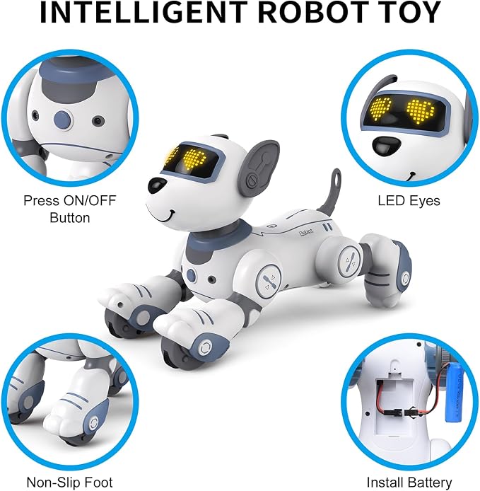 Robot Puppy Dog, Robot Puppy with Dance, Music, Light Effects, Interactive Programmable Intelligent Remote Control Dog AI Toys for Teens Adults Chrismas Birthday (Blue)