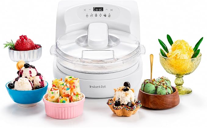 Instant Pot InstantChill Ice Cream Maker with Built‑In Compressor, No Pre‑Freezing, Real Ice Cream in Minutes*, Gelato, Sorbet, Rolled, Non‑Dairy, Mix‑Ins, Easy Clean Up, Quiet, Makes Up to 2 Pints