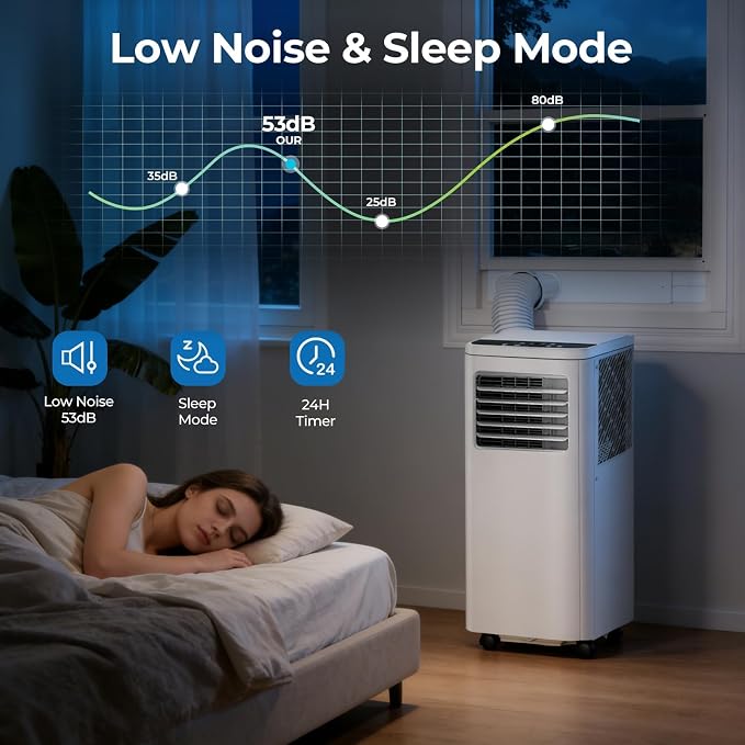 COWSAR 8,000 BTU Portable Air Conditioner | Cools Up to 350 Sq.Ft, 4-in-1 AC with Remote, LED Display & 24H Timer, Complete Installation Kit, White