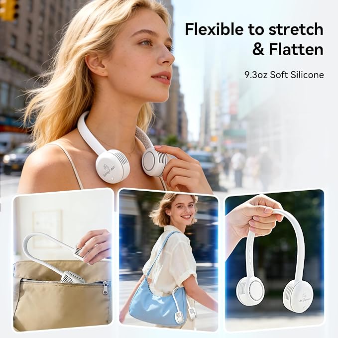 Neck Fan DUO, Lightweight Hair - Safe Bladeless Design, Dual Motors 360° Cooling, Foldable, 3 Speeds USB Rechargeable, Blue