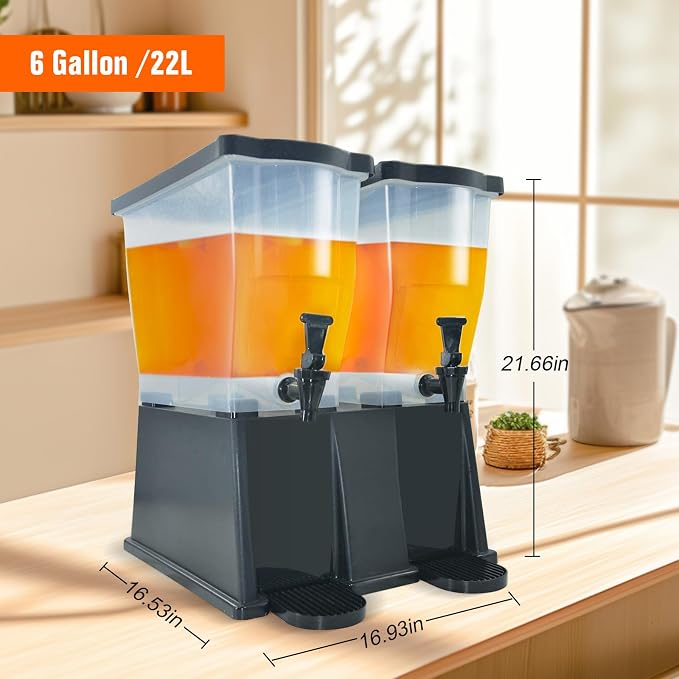 Hakka 6 Gallon Drink Dispenser, Commercial Juice Dispenser for Parties 22L Double Tank Beverage Dispenser with Spigot for Catering, Buffets, Restaurants
