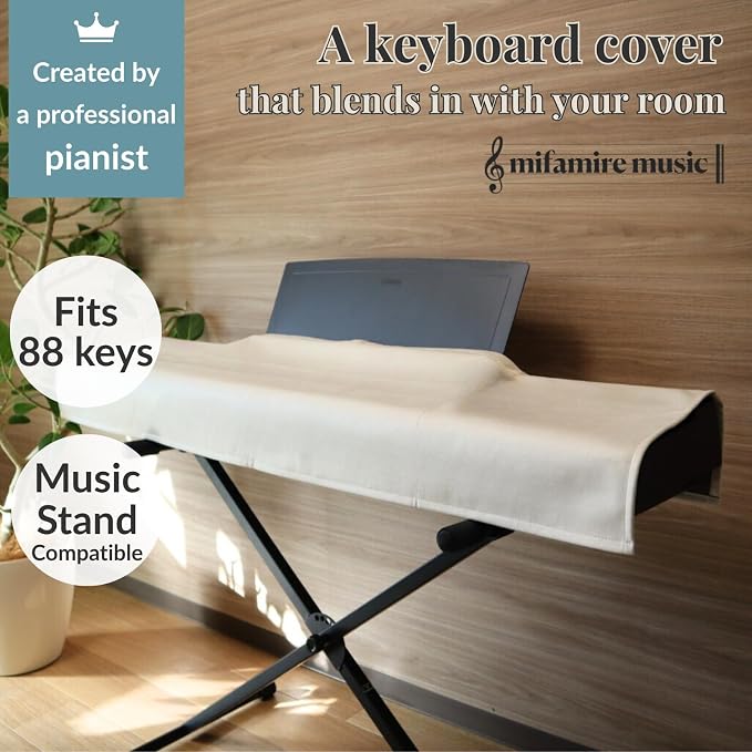 88 Keys Piano Keyboard Dust Cover PiuColor, Designed by Professional Pianist, Music Stand Compatible, Washable Digital Piano Cover, Blends with Your Room, Japan Design (Smoky Black)