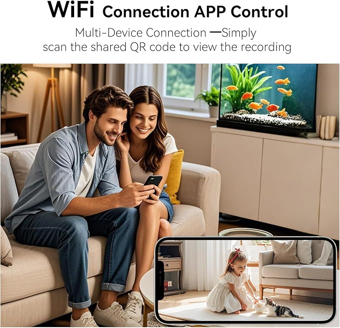 Wireless WiFi Security Camera, Nanny Cam for Home, Indoor Camera with Clock with App Control, AI Motion Detection, Loop Recording, Night Vision, Local & Cloud Storage, Easy to Use