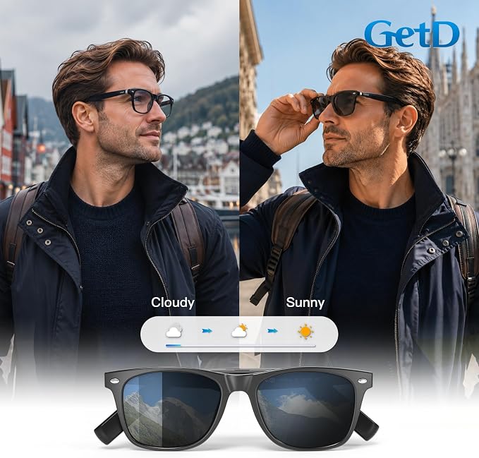GetD 2026 AI Glasses for Men & Women, Smart Glasses Powered by ChatGPT, AI Real-time Translation with 145 Languages, 11H Music Play, Bluetooth Glasses with Photochromic Lens for Daily Use, Travel