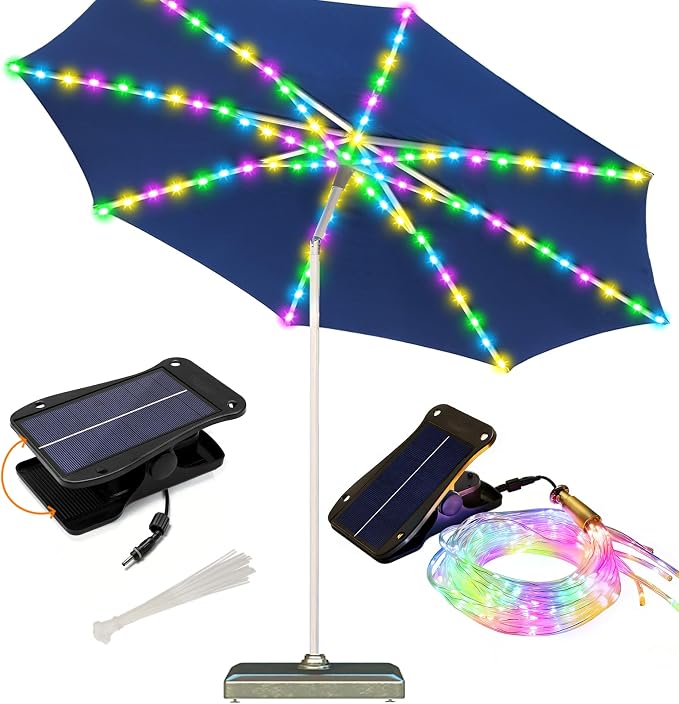 Patio Umbrella Solar Lights with 8 Modes - Upgraded Larger Solar Panel Clip 5V 152 LEDs 8 Strands Umbrella Lights Outdoor Waterproof for Patio Beach Tent Camping Garden Decor, Multicolor