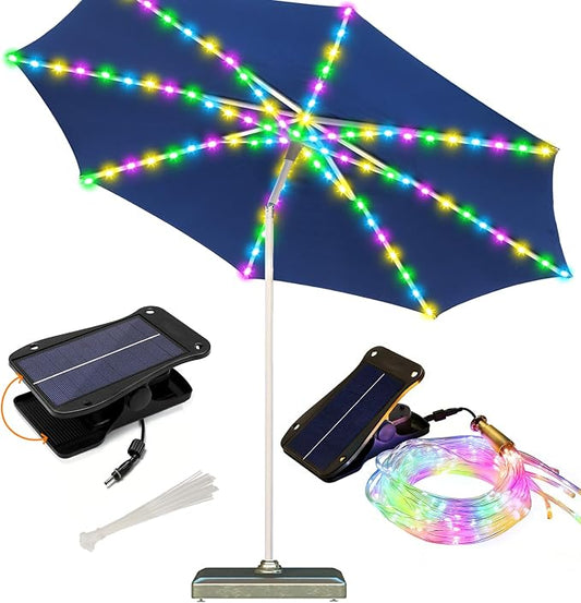 Patio Umbrella Solar Lights with 8 Modes - Upgraded Larger Solar Panel Clip 5V 152 LEDs 8 Strands Umbrella Lights Outdoor Waterproof for Patio Beach Tent Camping Garden Decor, Multicolor