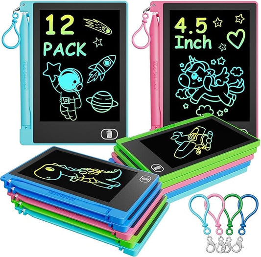 12 PCS Mini LCD Writing Tablet, 4.5 Inch Small Drawing Pad for Kids, Erasable Educational Toys Learning Writing Pad, Reusable Toy Gift Preschool Art Board for Girls Boys Party Favor