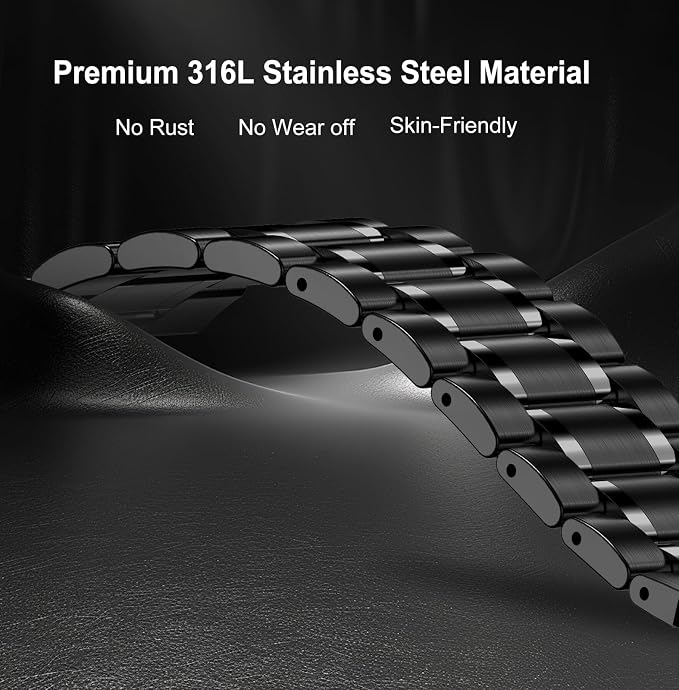 SUPLINK Stainless Steel Band Compatible with Samsung Galaxy Watch 7 6 5 4 Band 44mm 40mm/5 Pro 45mm/Galaxy Watch 6 4 Classic Bands 43mm 47mm 46mm 42mm/Active 2, 20mm Metal Strap Men, Black