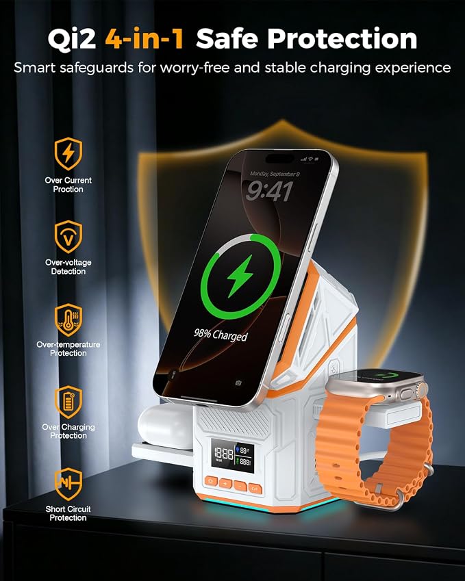 3 in 1 Charging Station for Apple, Qi2 Certified Touch Rotating Design Wireless Charging Station, Magnetic Fast Wireless Charger Station for iPhone 17 16 15 14 13 12 Series, Apple Watch, AirPods
