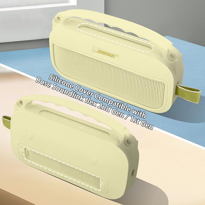 co2CREA Hard and Silicone Case Replacement for Bose New SoundLink Flex 2nd Gen Bluetooth Portable Speaker, with Carabiner and Shoulder Strap (Citrus Yellow Case)