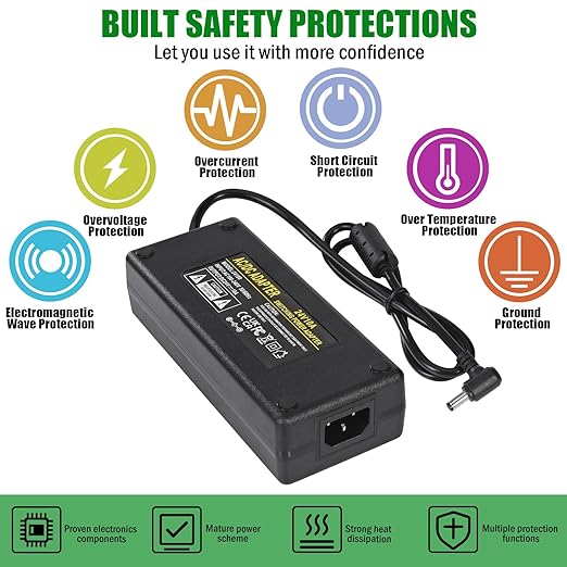 24V 10A Power Supply Adapter, AC 100-240V to DC 24Volt 10Amp 240W Power Adapter with 5.5mm x 2.5/2.1mm DC Output Jack, 24V Low Voltage Transformers, Universal AC/DC Adapter for LED Strip LED Driver