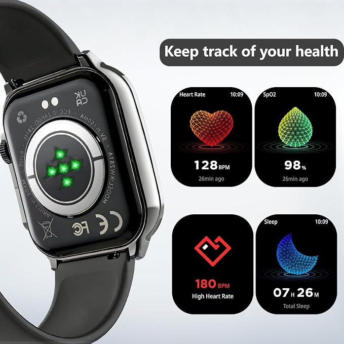 Smart Watch, 2.01" AMOLED Curved Touchscreen Fitness Watch for Men Women, IP68 Waterproof, 24/7 Heart Rate/Sleep Monitor, Fitness Tracker with Pedometer, 120+ Sports Modes, Smartwatch for Android iOS