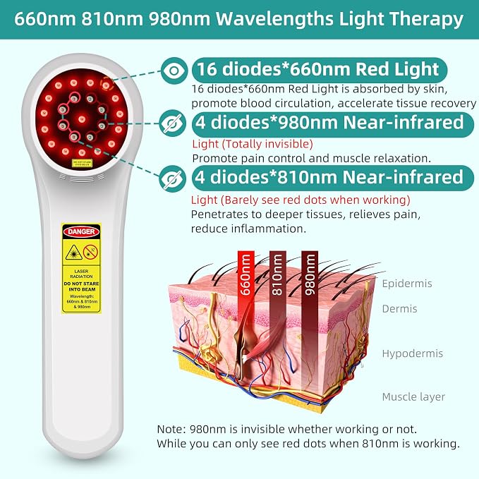 Cold Laser Therapy Device for Dogs, 16pcs 660nm & 4pcs 810nm & 4pcs 980nm Infrared Red Light Therapy Machine for Pain Relief, Arthritis, Spinal, Promote Blood Circulation, for Pets