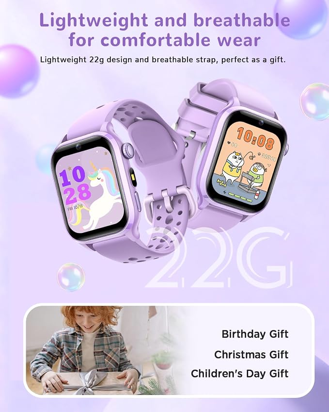 Kids Smart Watch, No App or Phone Needed, Fitness Tracker Watch, Heart Rate, Puzzle Games, IP68 Waterproof, Sleep Monitor, for Boys Girls Ages 4-12, Purple