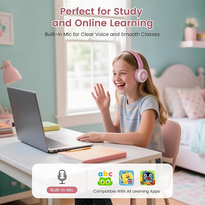 SIMOLIO Manyshare Series- Wireless Audio Sharing Kids Headphones for Group Listening, Compatible w/Any Single Bluetooth Device for Family/School/Travel, Movies/Music, AuraCast-Enabled, Built-in Mic