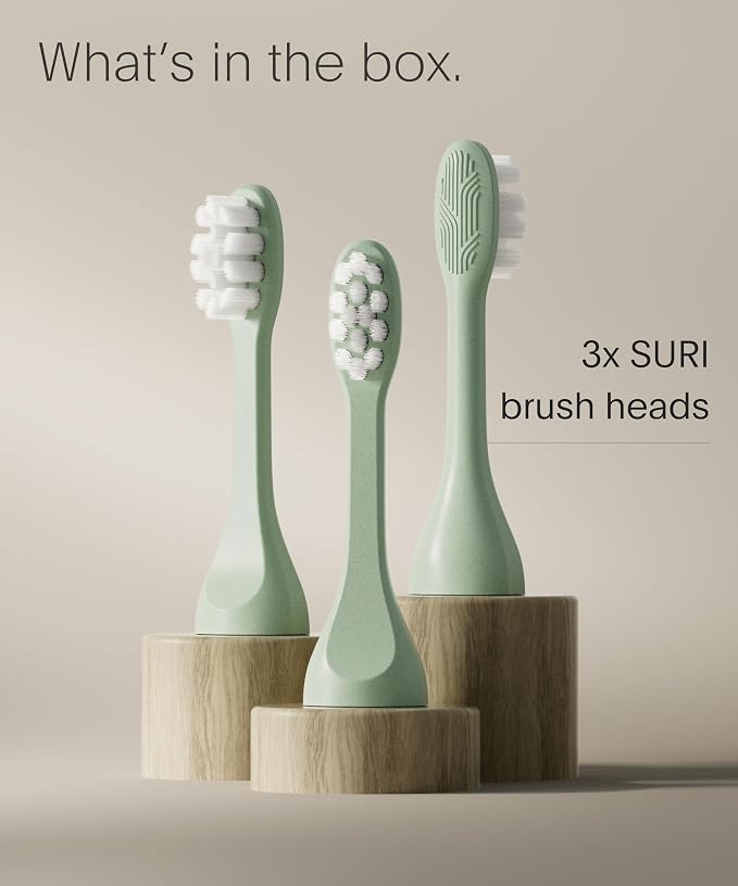 SURI Recyclable Plant-Based, Electric Toothbrush Heads - Long Lasting Replacement Heads | Compatible Only Sonic Electric Toothbrush - Winter Fern, Pack of 3