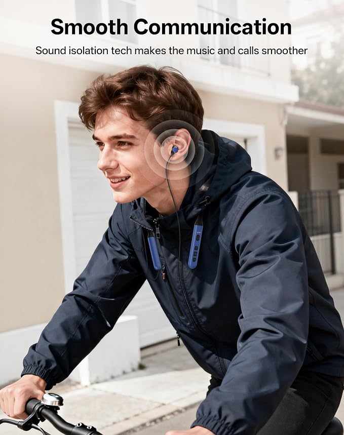Neckband Bluetooth Headphones, Wireless Bluetooth 6.0 Earbuds with Microphone, Comfortably Light, Deep Bass Earphones 35H Playtime, IPX5 Waterproof, Magnetic Headset for Workout (Blue