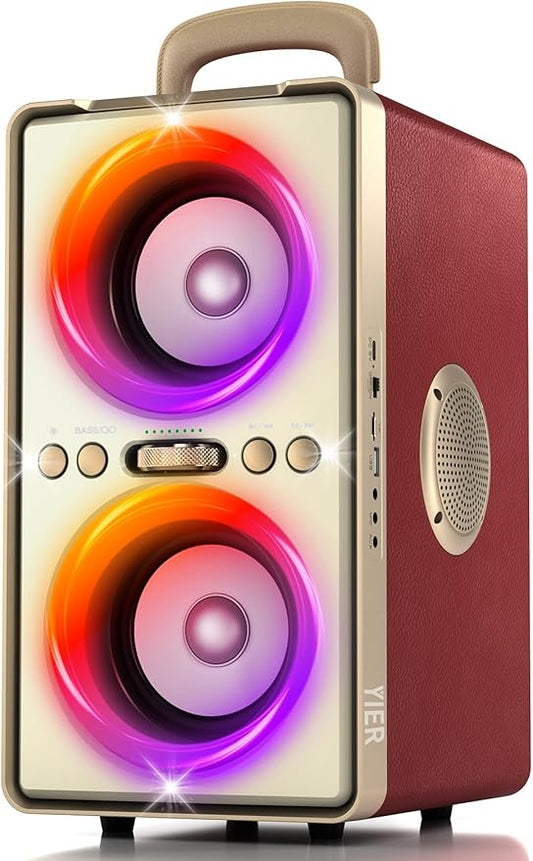 YIER Bluetooth Speaker, 240W Peak Loud Party Speaker with Big Bass, 20H Playtime, TWS, BT5.3, Large Portable Wireless Boom Box with LED Light for Outdoor Backyard Beach Home (Leather Red)