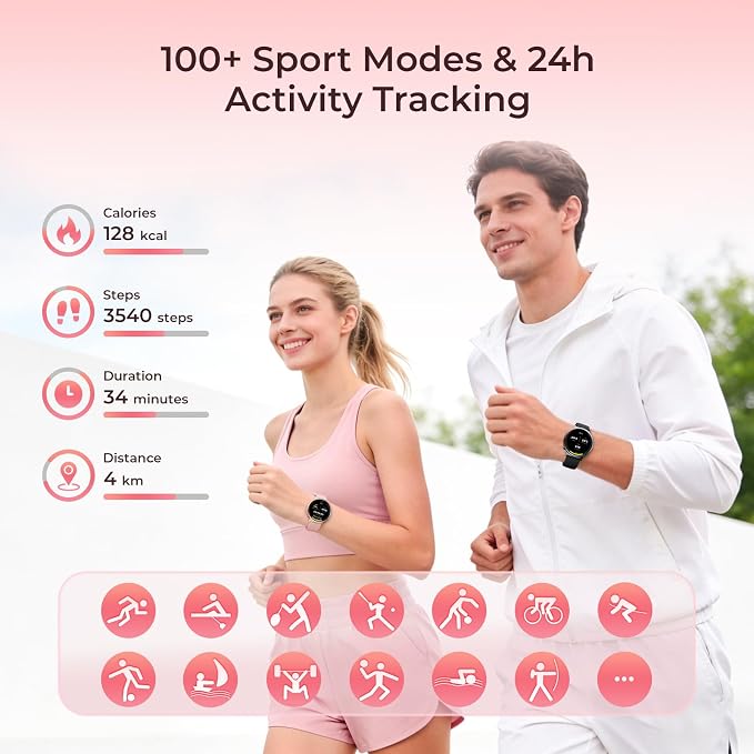Smart Watch for Women, 7.9mm Ultra Thin 1.32" AMOLED Screen, Bluetooth Calling, Fitness Tracker for Android iPhone, Heart Rate Sleep Monitor, IP68 Waterproof, 2 Straps, Rose Gold Gift