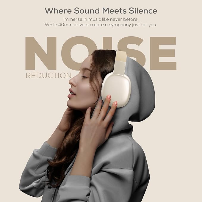 Gabba Goods Wireless Over Ear Bluetooth Headphones with Microphone - Wireless Headset -Noise Reduction - Bluetooth, Wired,Built in Micro SD for Travel, Home, Work TV,PC,Gaming,Cellphone (Beige)