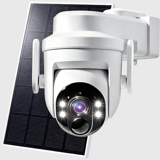 2K Solar Camera Outdoor Wireless, 2.4Ghz WiFi Battery Camera, 355° View Pan/Tilt Solar Camera with PIR Alarm, 2-Way Audio, Color Night Vision, IP65 Waterproof, Cloud & SD Storage