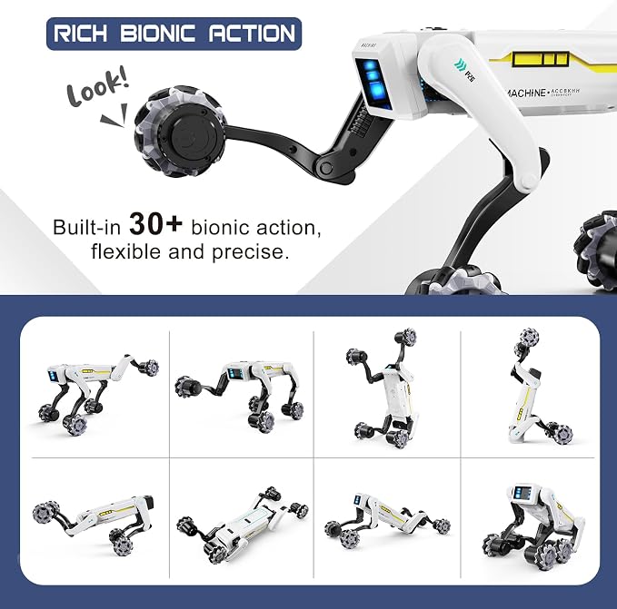 Smart Robot Dog with Wheels, 30+ Bionic Actions, Voice & Remote Control, Programmable Moves, Rechargeable Battery, All-Terrain Stunt Pet Toy for Kids