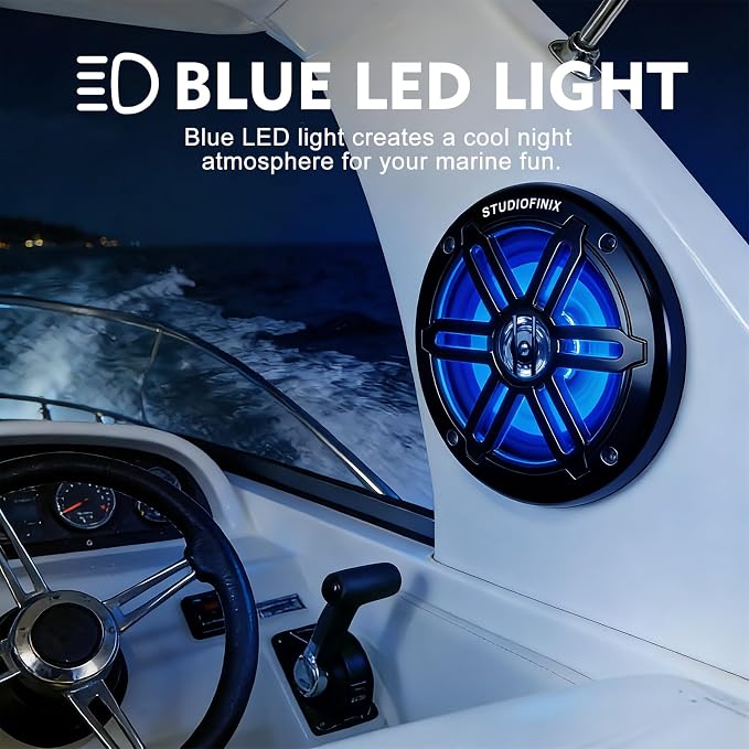 STUDIOFINIX 5.25 Inch 500W Marine Speakers with LED Lights -2 Way Weather Resistant Boat Speakers Perfect for Boats, ATVs, UTVs （Pair,Black）