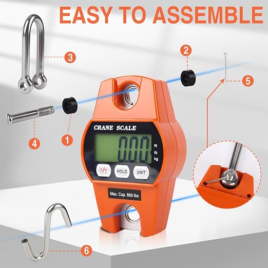 660lb/300kg Digital Crane Scale - Compact LCD Handheld Hanging Scale for Garage, Farm, Hunting, Fishing & More(300kg/Plastic/Orange)