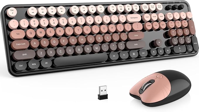 MOFII Wireless Keyboard and Mouse Combo, 2.4 GHz Full-Size Retro Round Keyboard with 8 Multimedia & Shortcut Keys, Plug and Play, Compatible with Mac, Windows, Laptop, Desktop, PC - Coffee Gradient