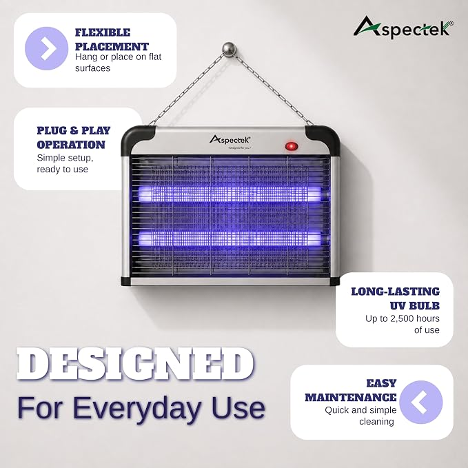 ASPECTEK Electric Bug Zapper, 20W UV Bulbs, Fly, Mosquito, Gnat and Moth Control, Indoor and Covered Outdoor Use for Home, Garage, Patio and Farm, Includes 2 Replacement Bulbs