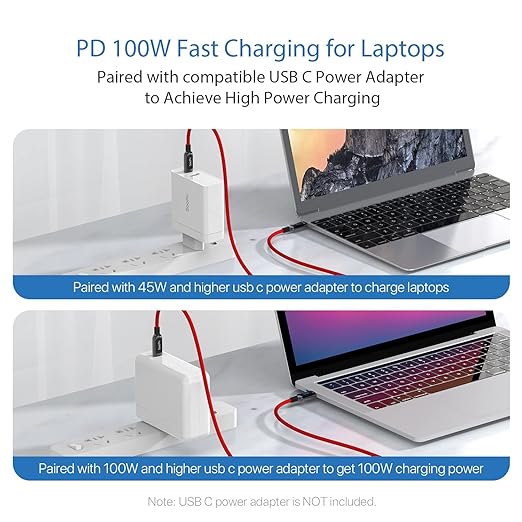 SOOPII 100W USB C to USB C Cable,[4ft,2-Pack],Nylon Braided Fast Charging Cable with LED Display for lPhone 15/15 Pro/15 Plus,lPad Air,MacBook Pro, Galaxy S24/S23(Red)