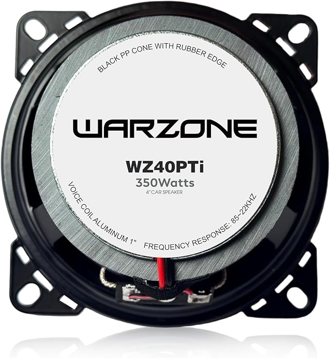 Warzone 2X WZ40PTi 4-Inch Super Coaxial Speaker Pair, 4 Ohm, 350W Max, 80W RMS, 90dB Sensitivity, Ferrite Magnet Woofer & PEI Dome Tweeter for Pro Car Audio