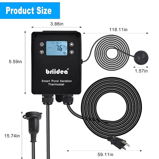Briidea WiFi Pond Thermometer, 120V 1500W Smart Water Temperature Controller with Timer, Remote Monitoring via Smart Life App, Works with Alexa & Google Assistant, Ideal for Koi Ponds & Fish Tanks