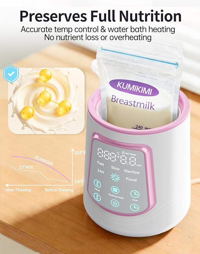 12 in 1 Fast Baby Bottle Warmer with Even Heating No Hot Spots, Night Mode, Sterili-zing,Constant Temp Milk Warmer for Breastmilk & Formula, Fits All Bottles Pink