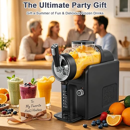 Slushie Machine for Home, No Ice Needed Slushy Machine & Frozen Drink Machine, 6 Presets, Real-Time Temp Display, Auto-Clean Slushy Maker Machine for Margaritas, Frappes, Milkshakes, Party Size（Black）