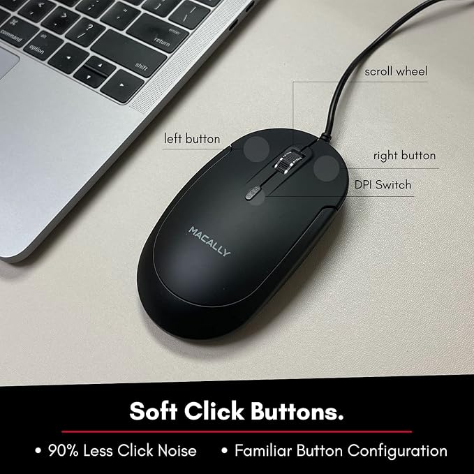Macally Backlit Compact Keyboard and a Wired Computer Mouse, Sleek Black