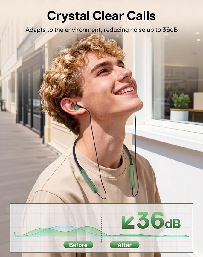 Neckband Bluetooth Headphones, Wireless Bluetooth 6.0 Earbuds with Microphone, Comfortably Light, Deep Bass Earphones 35H Playtime, IPX5 Waterproof, Magnetic Headset for Workout (Olive Green)