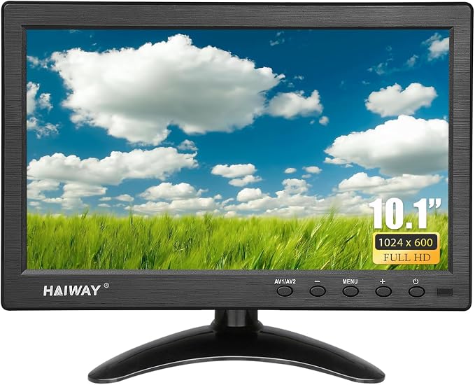 Haiway 10.1 inch Security Monitor, 1024x600 Resolution Small HDMI Monitor Small Computer Monitors with Remote Control with Built-in Dual Speakers HDMI VGA BNC Input for Gaming CCTV Raspberry Pi PC
