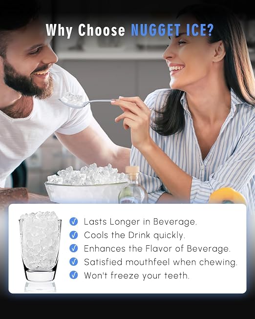 Maksone Countertop Nugget Ice Maker with APP Control, 44lbs/24H,Ready in 7 Mins,Crushed ice Maker,Sonic Pebble Ice Machine