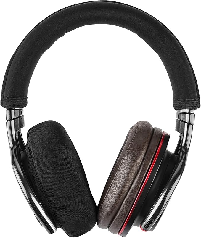 Geekria 2 Pairs Flex Fabric Headphones Ear Covers - Product Safety Certified - Washable & Stretchable Earcup Protectors for Over-Ear Headsets, Sweat Pads for Gym, Gaming (Size M/Black)