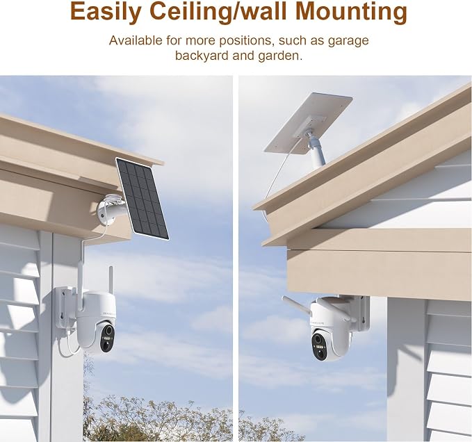 Security Cameras Wireless Outdoor, Free Cloud Storage, WIFI Cameras for Home Security, Wireless Outdoor Security Camera Solar Powered, 360 Camera with PTZ, PIR Sensor, 2K HD Color Night Vision