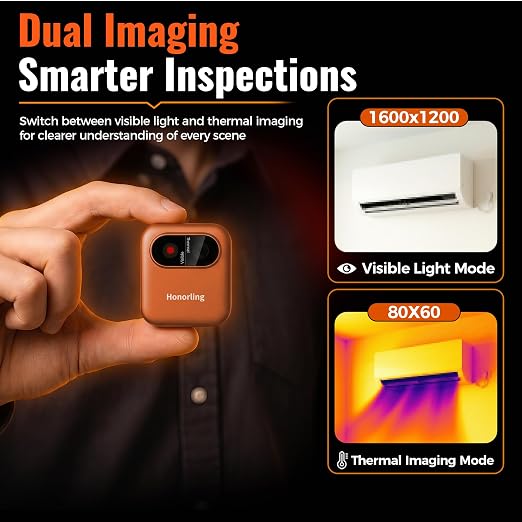 Mini Thermal Camera, 80x60 IR Resolution Infrared Camera with Touchscreen, Portable Thermal Imaging Camera with 50° Wide-Angle Lens, Heat Sensor for HVAC, Home Inspection, Water Leak Detection