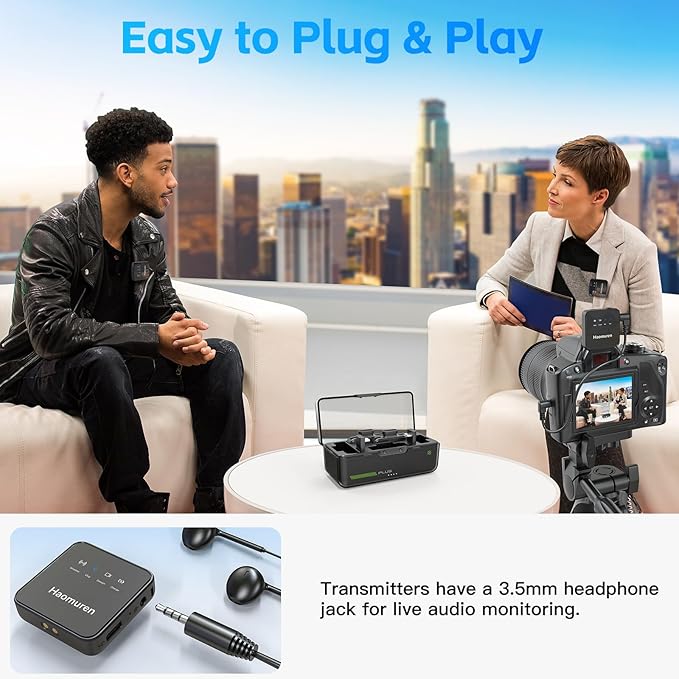 Haomuren Wireless Lavalier Microphone 2 Pack,Wireless Microphone,Compatible with iPhone,Android,Camera,iPad,Tablet,PC,Noise Cancel,Echo,Bluetooth Lapel Mic for Video Recording,Stream,Vlogs