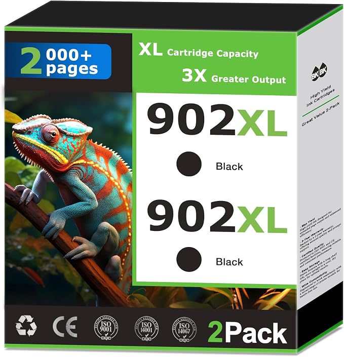 902XL Black Ink Cartridges Compatible for HP 902 Black Ink Cartridges Combo Pack Work with HP Printer OfficeJet Pro 6978 6968 6960 6958 6970 6975 6950 Printer Ink Black 902 Ink High Yield (2 Pack)