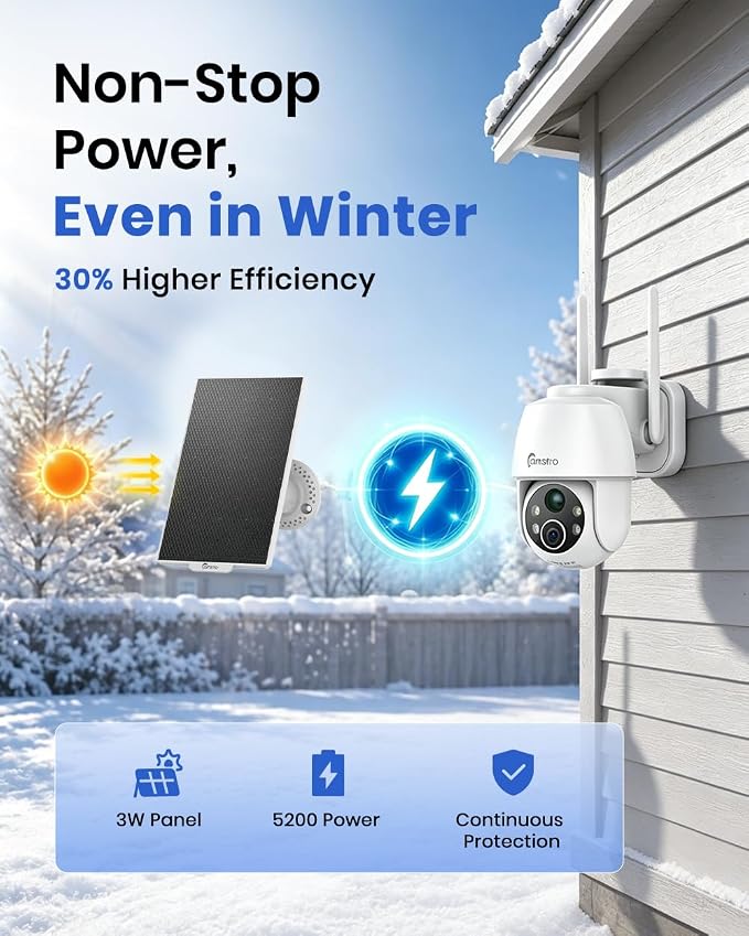 Solar Security Camera Wireless Outdoor, WiFi 6 with 4dBi Antenna for Stable 2.4GHz WiFi, 2K PTZ PIR Detection with Color Night Vision, 2-Way Audio, Split Solar Design for Front Door & Porch