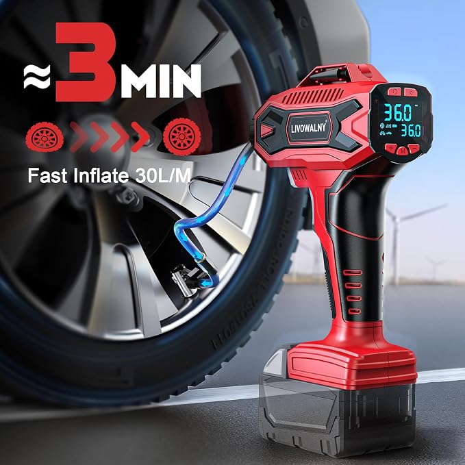 Tire Inflator Air Compressor Compatible with Milwaukee 18V Battery, LIVOWALNY 160 PSI Cordless Portable Electric Air Pump 2026 Bigger LCD Digital Pressure Gauge for Car, Bike, Sport Ball (Tool Only)