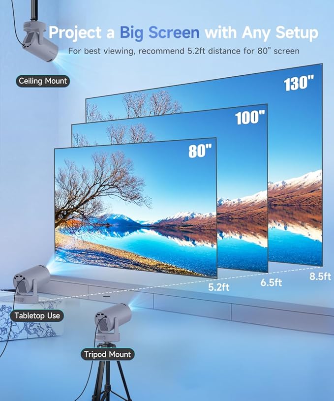 Magcubic Mini Projector 4K Support, Portable Projector with WiFi 6 and Bluetooth 5.4, 5W Soundbase Speaker, Smart Proyector with Auto Vertical Keystone 180°Rotatable for Movie Home Outdoor